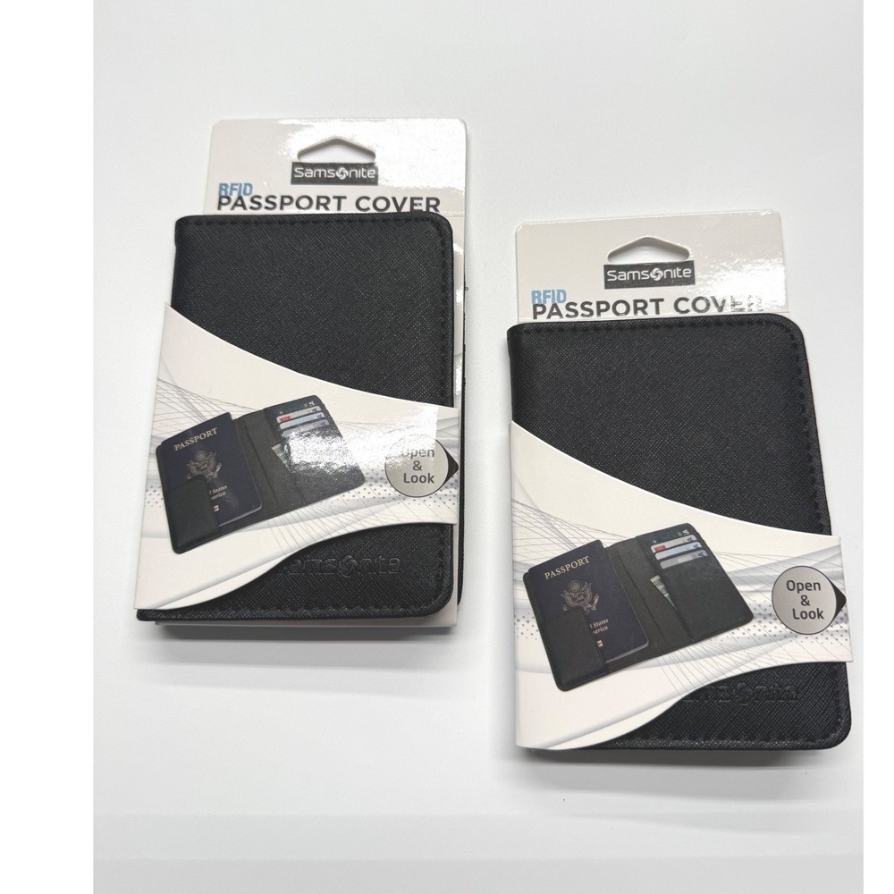 Samsonite RFID Passport Cover, Black, Set of 2, New with Dust Bag